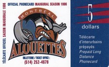 Montreal Alouettes 1996 Inaugural Season Phone Card $5 CTN Canada Vintage CFL