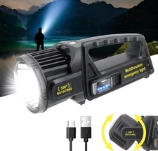 USB Solar Portable LED Flashlight Work Light Spotlight Rechargeable 1300000L...