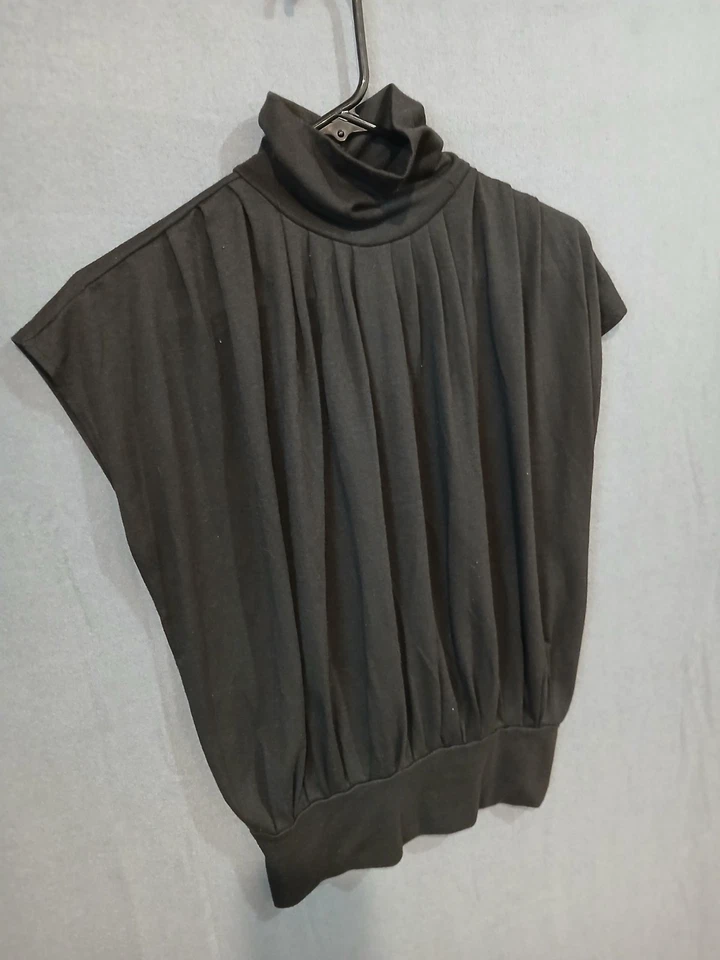 Necessary Objects Top 女式小号黑色复古高领打褶弹力美国 — 第 4/4 张图片