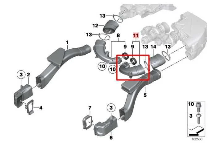 2010-15 BMW 750i xDrive 4.4L Air intake Left Side Upper Outlet Duct 13717577452 - Image 2 of 4