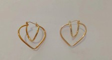 14K Yellow Gold double heart shape Hoop Earrings M43