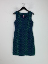 White Stuff Navy Green Bird Embroidered Sleeveless Shift Dress Side ZipUK 10