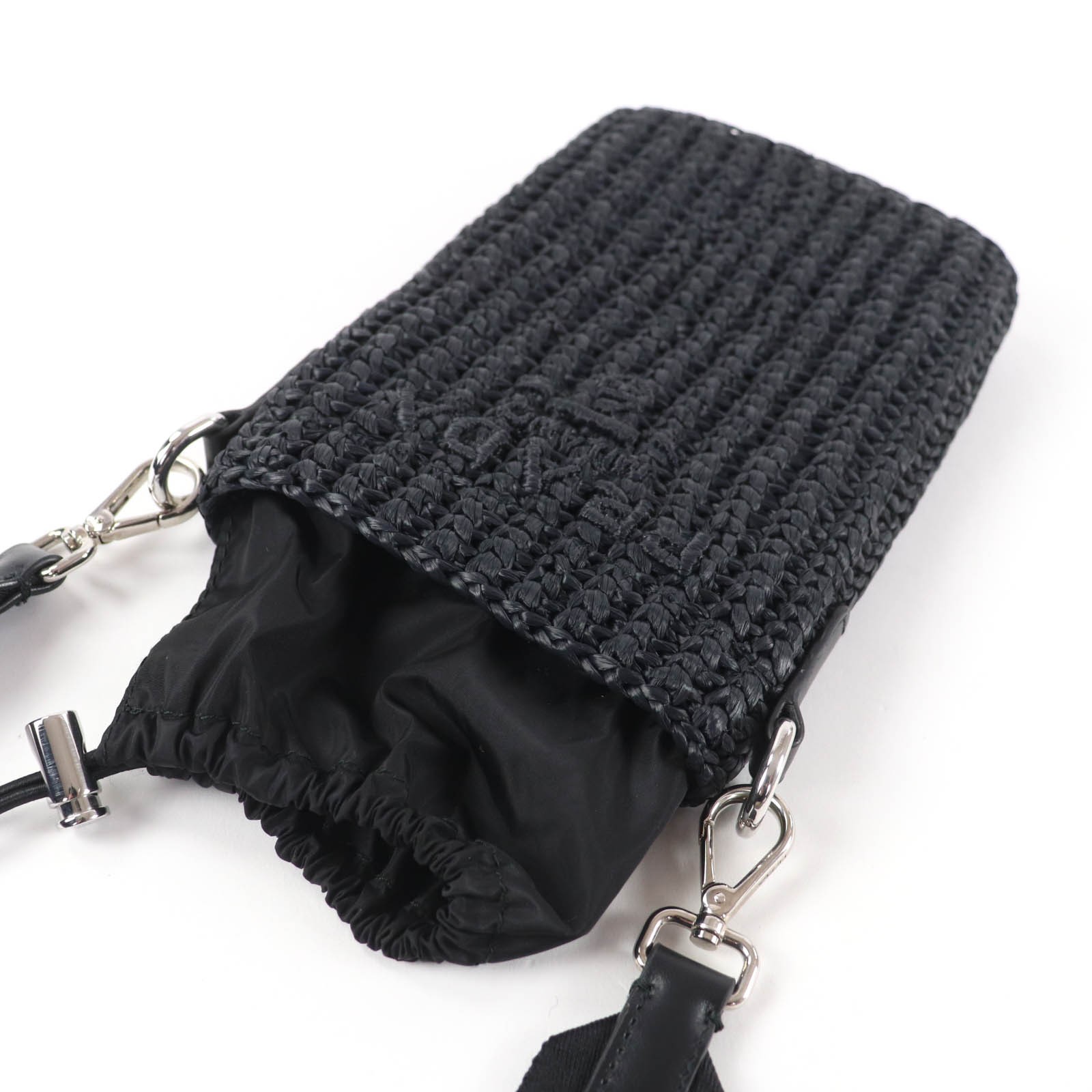 Excellent PRADA Shoulder Bag Crochet smartphone case pouch black Women 2ZT061 thumbnail 6