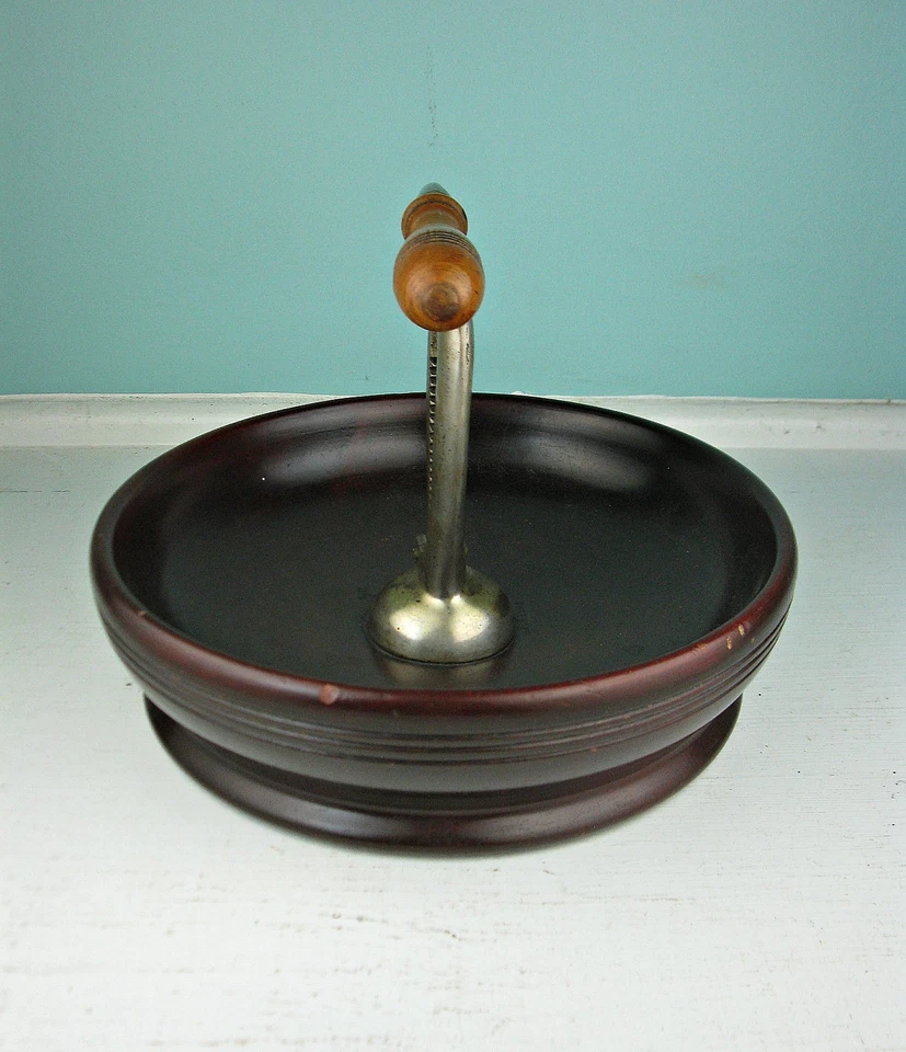 VINTAGE Antique LEVER Action NUTCRACKER Cherry RED WOOD BOWL Metal SPRING Handle - Image 2 of 4