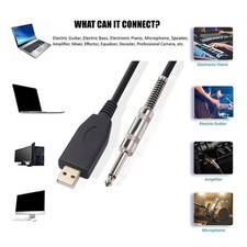 2m/3.0m Long USB to 6.35mm Male Cable Build In D/A Chip For Electric Guitars