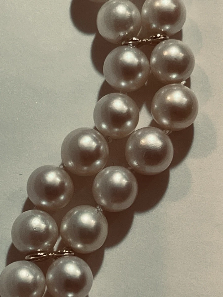 Precioso BRAZALETE DOBLE BANDA PERLA AKOYA NATURAL ORO MACIZO 14k DE COLECCIÓN $900 Foto 4 de 4