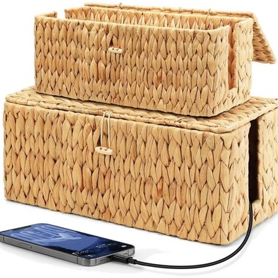 Wasserhyazinthe Kabelbox 2er-Set mit seitlicher Öffnung, Schutzdeckel, stabil