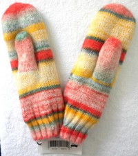 ICHI MITTENS LADIES KNIT MULTI ORANGE STRIPED WARM LINED Gloves ONE SIZE NWT