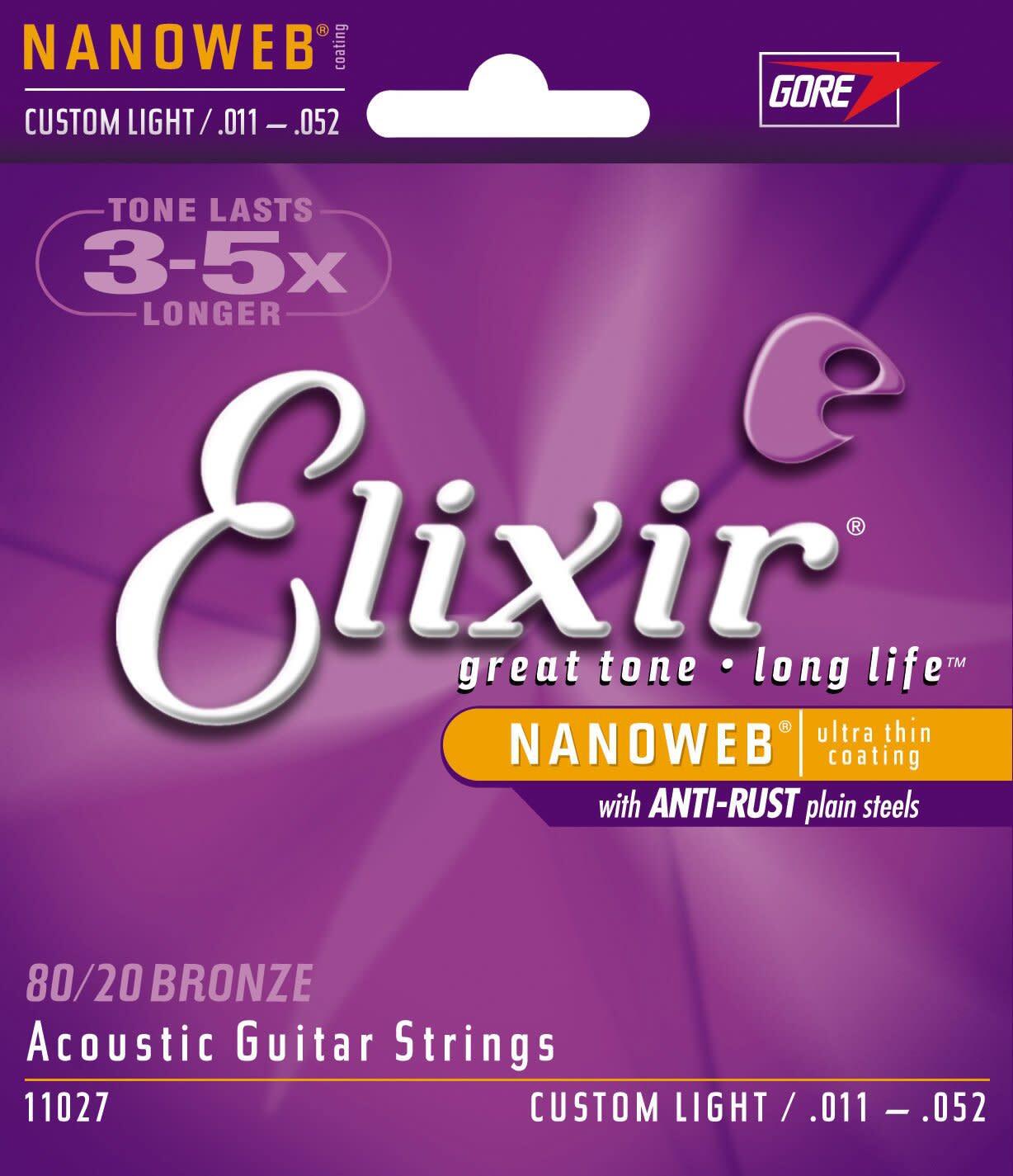 Легкие акустические струны Elixir Custom Light (11-52) (Nanoweb)