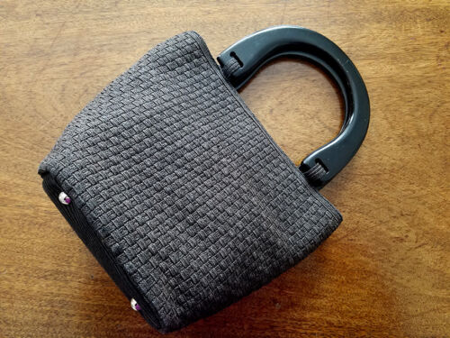 TALBOTS Black, Handheld, Woven Handbag/Purse, Black Wooden Handles - Picture 2 of 12