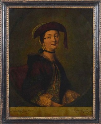 EDLES GEORGISCHES FARBIGES RÜCKSEITIG BEMALTES GLAS MEZZOTINT VON MRS. BROOKS