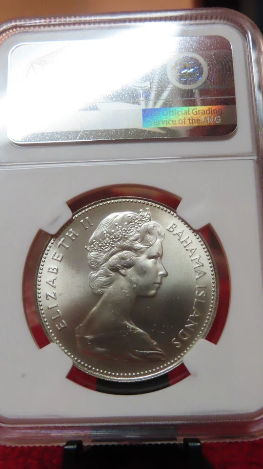 1970 BAHAMAS, SILVER Dollar Conch Shell -- MS 64 nice and beautiful NGC - Image 3 of 3