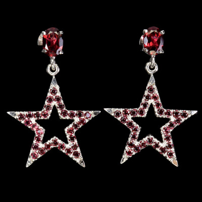 Valentine 925 Silver Earrings Oval Rhodolite Garnet 7x5mm Star Gemstone Jewelry