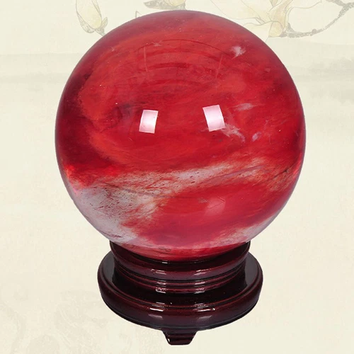 2LB Big Natural Red Smelting Quartz Crystal Sphere Healing Energy Ball W/ Stand - Foto 11 di 19