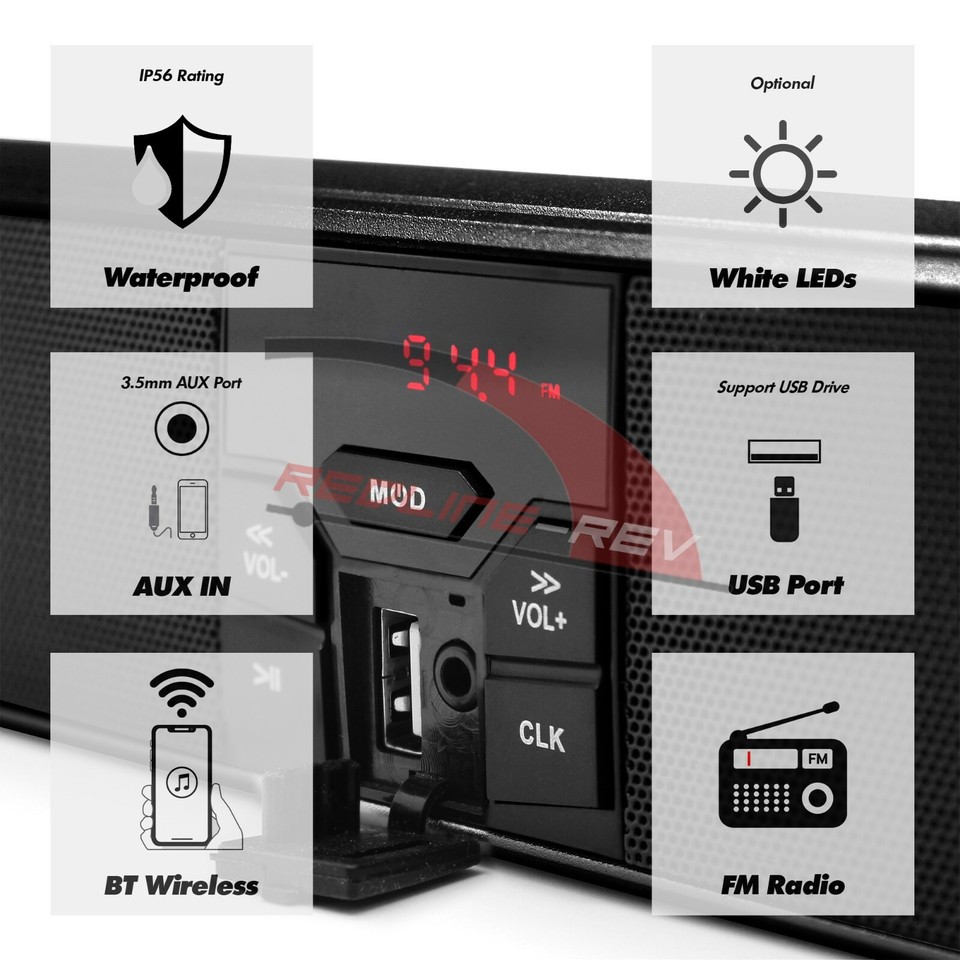 Refurb Bluetooth Waterproof Motorcycle Audio Stereo Speaker System LED ...