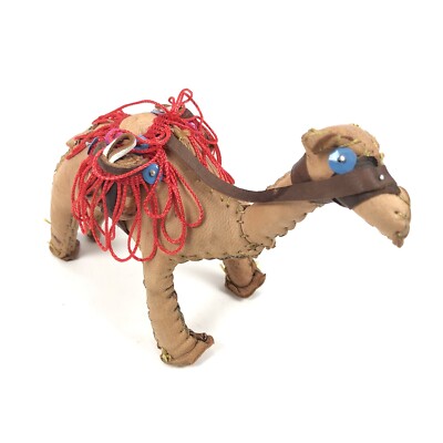Vintage Arabian Dromedary Camel Hand Stitched Stuffed Leather Art Figure 4  Tall