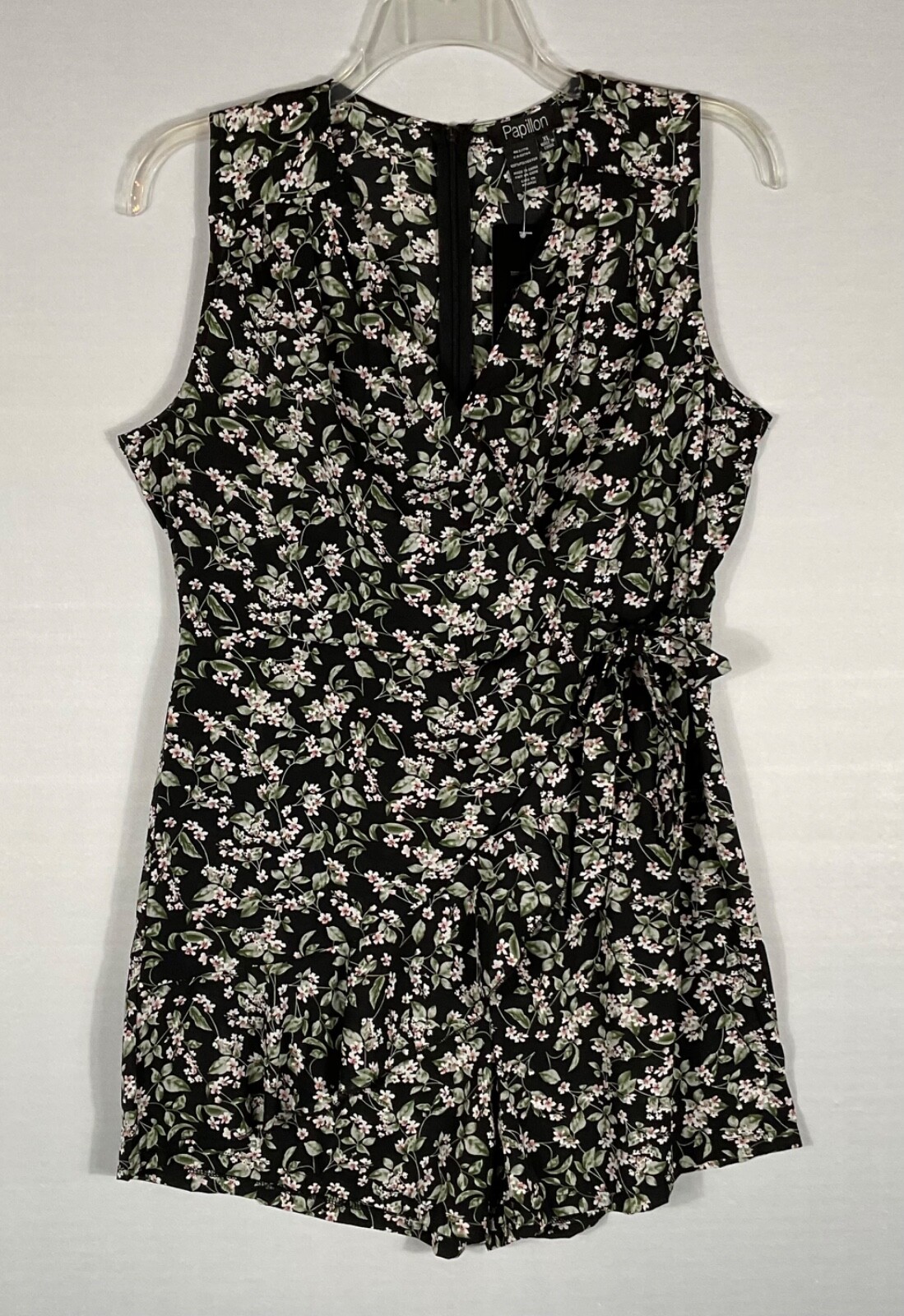Papillon Anthropologie Romper Womens XL Black Floral Wrap Shorts Sleeveless NWT