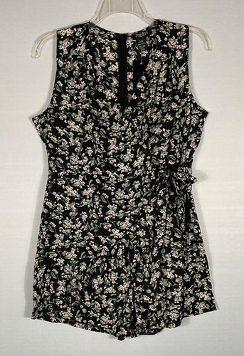 Papillon Anthropologie Romper Womens XL Black Floral Wrap Shorts Sleeveless NWT
