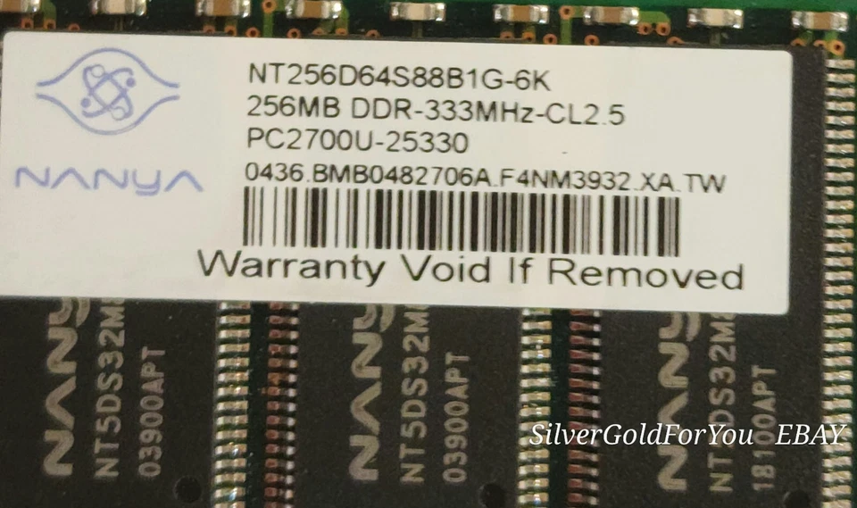 NANYA HP 256MB PC133 CL2.5 DDR Desktop Memory NT256D64S88B1G-6K 335174-001  - Image 2 of 4