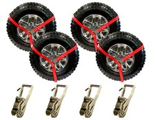 Red Wheel Lift Lasso Straps Ratchet J Finger Hook Tie Down Trailer - 4 Pack USA