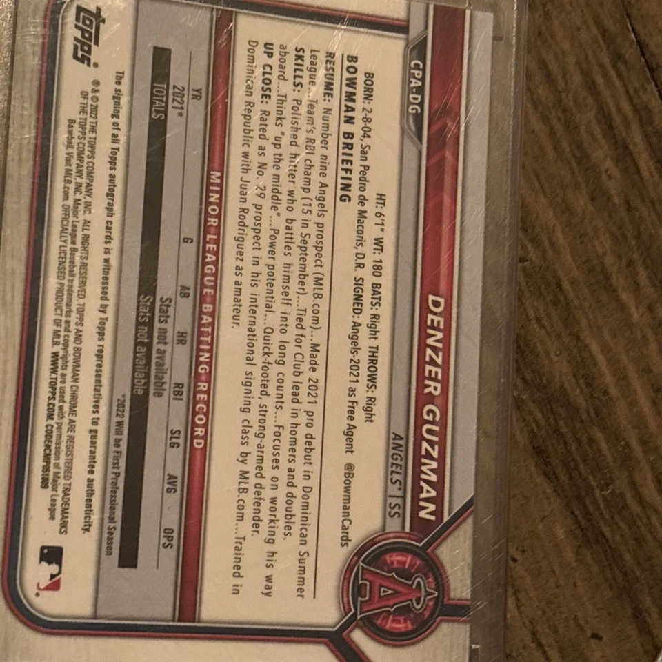 2022 Denver Guzman 1st Bowman Chrome Green /99 - Image 3 of 3