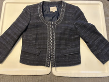 Ann Taylor Loft Blue Crop Tweed Style Jacket with Studs Size 6