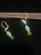 Lever back Earrings Green Silver And Yellow Plastic Beads