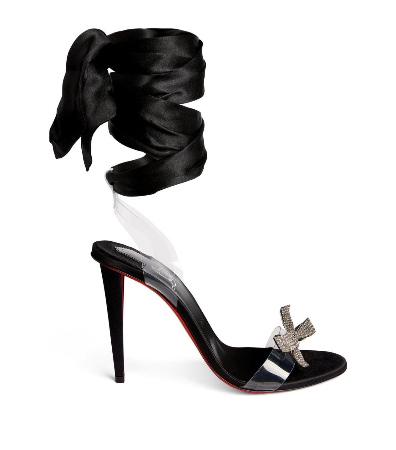 Christian Louboutin ASTRINODO Crystal Bow Silk Tie PVC Heels Sandals Shoes  $1695 | eBay