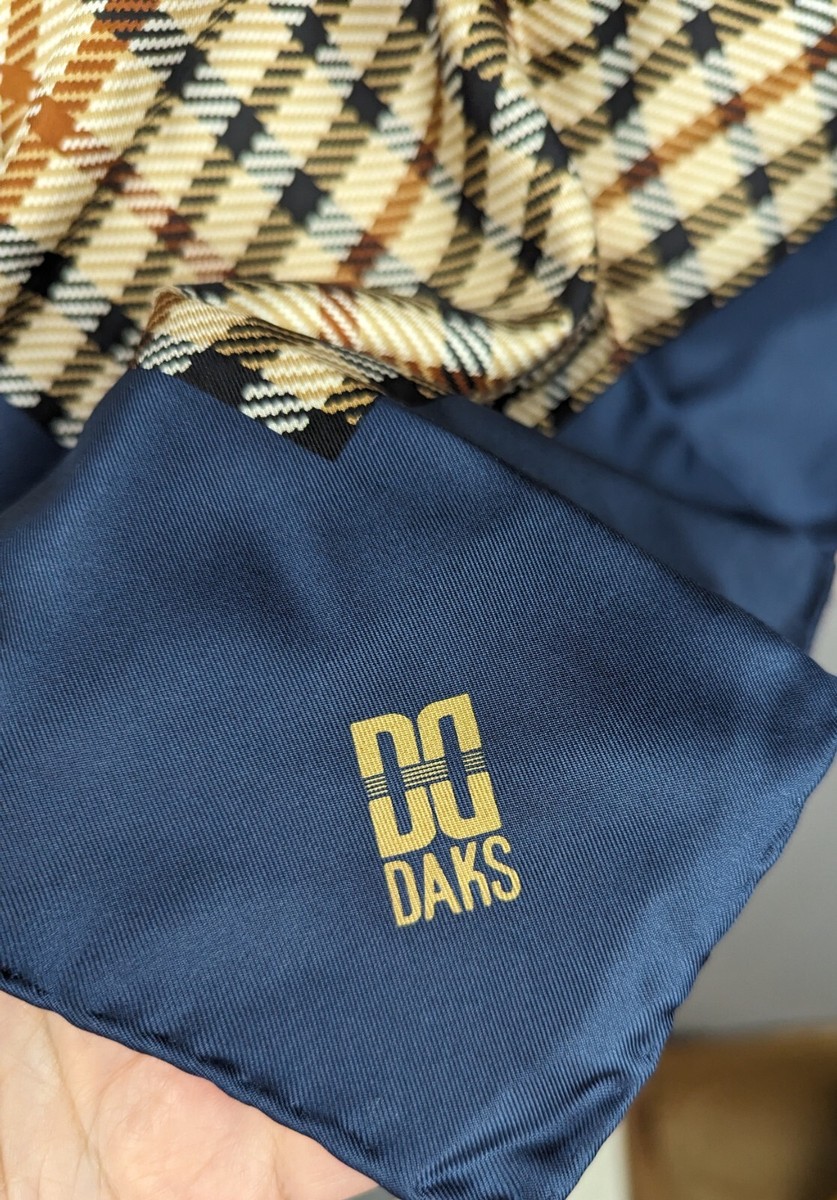Daks 100% Silk Blue Beige Checked Scarf | eBay