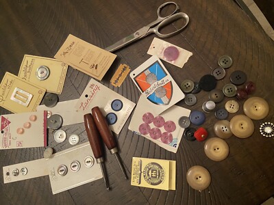 Clauss scissors vintage with buttons lot mother of pearl and more very cool