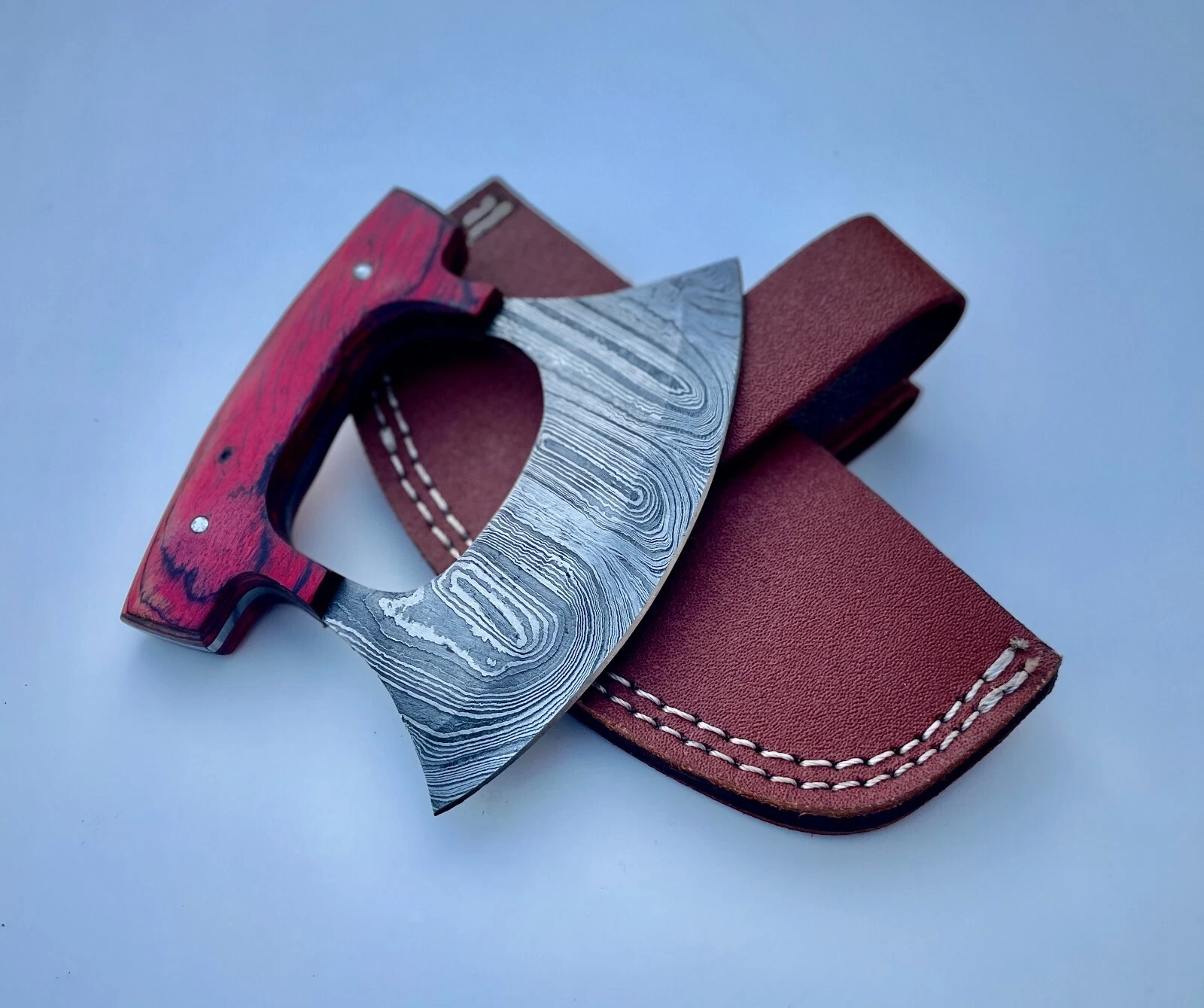 CUSTOM HANDMADE FORGED DAMASCUS STEEL ULU KNIFE CHEF KITCHEN KNIFE ROSE WOOD