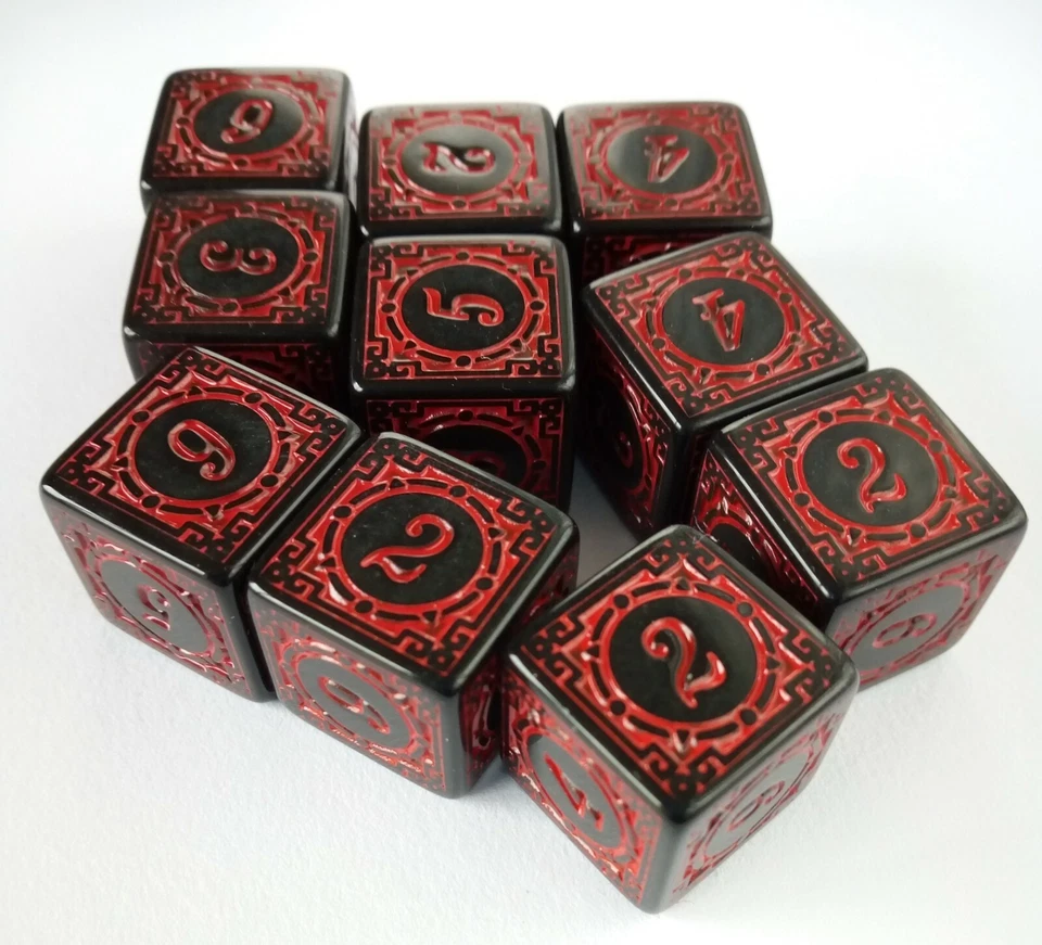 D6 Black Dice Set of 10 Polyhedral Runic 6 Sided Die Role Playing RPG TTRPG War