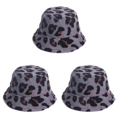  3 PCS Car Decor Leopard Bucket Hat Fisherman Warm Women's Miss