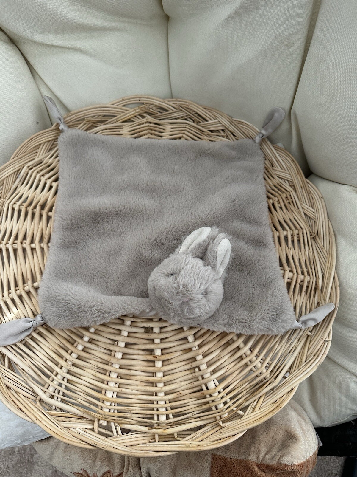 Lovey PBK’s Tan Brown Bunny Thumbie Baby Blanket Plush Satin Knotted Knots