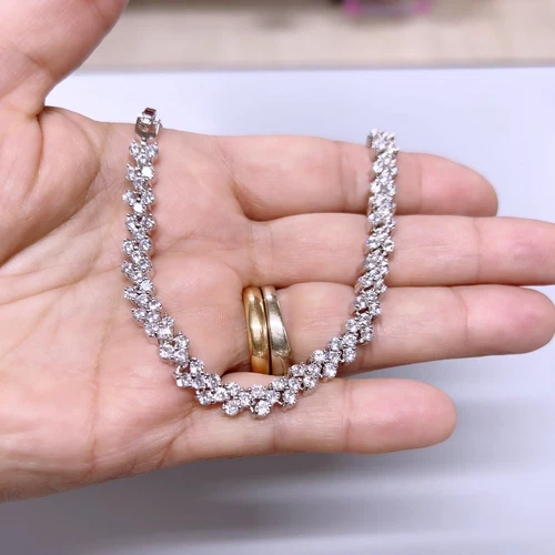 Bracciale Tennis Cuore Largo 7mm pl. oro Bianco 18k con cristalli Swarovski B34 - Foto 2 di 4