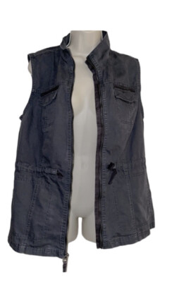 Sleeveless Denim Front Zip Utility Vest Size Large