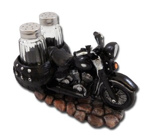 Details About Black Motorcycle Biker Spice Road Salt And Pepper Shakers Holder Decor Figurine