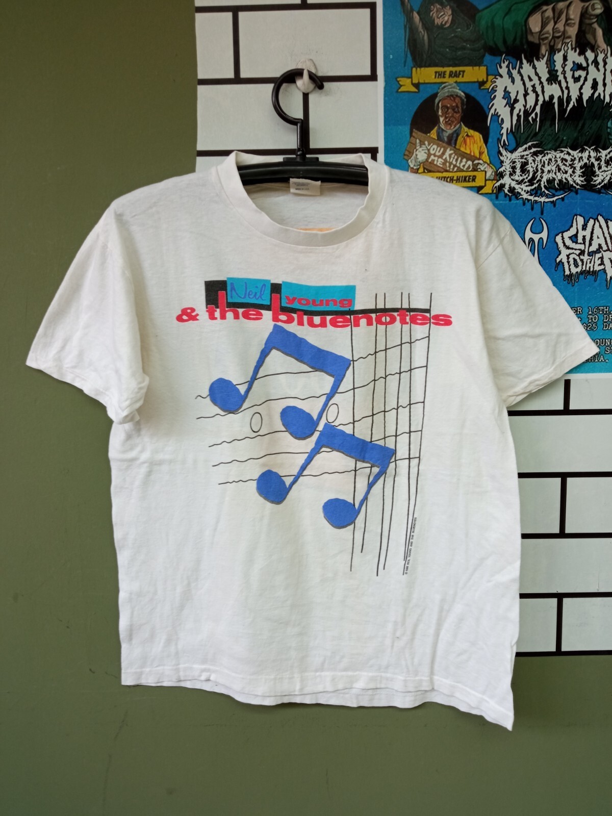 Neil Young — Blue Notes Rock White vintage concert t-shirt