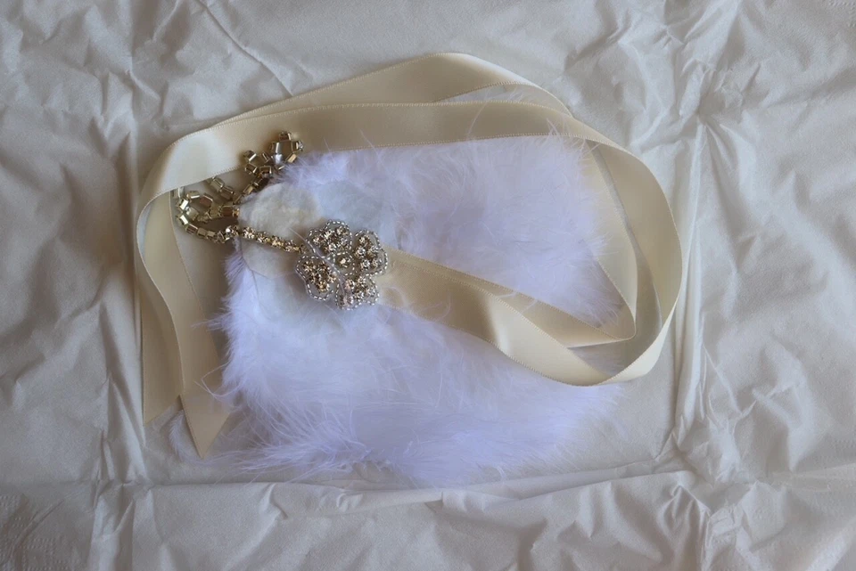 Ivory Ribbon White Ostrich Feather Flapper Headband - Image 2 of 2