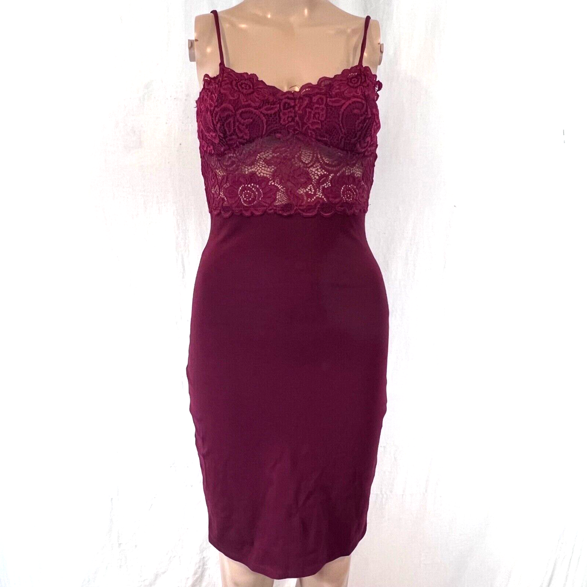 charlotte russe burgundy lace dress CHARLOTTE RUSSE Burgundy Lace Overlay Dress Women's Long Sleeve S Small NWT
