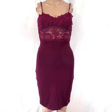 Charlotte Russe Dress Sz S Bodycon Lace top Burgundy Spaghetti Straps Stretchy