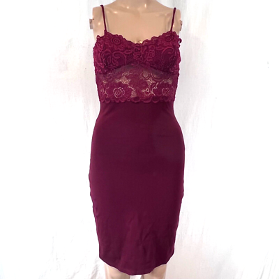 Charlotte Russe Dress Sz S Bodycon Lace top Burgundy Spaghetti Straps  Stretchy | eBay