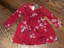 Toddler Girls Tea Collection Red Floral Long Sleeve Dress 12-18 Months NWT
