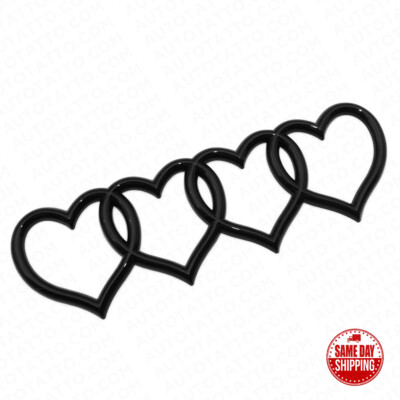 Audi Sport Car Trunk Lid Love Heart Rings Badge Logo Emblem Decor Gloss Black