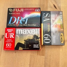 3 Sealed Cassette Tape, TDK SA60, Fuji DR-1 60, Maxell UR 60, NEW