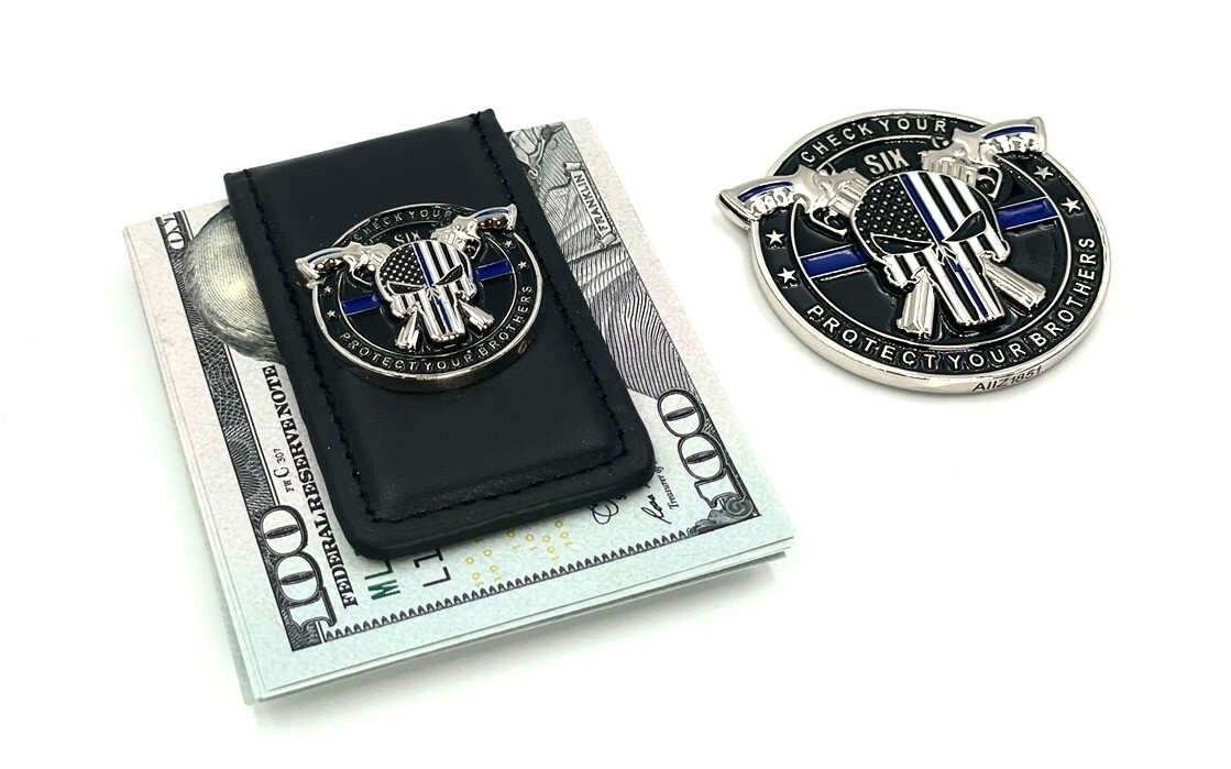 LAPD NYPD Punisher Thin Blue Line TBL Skull Money Clip & Challenge