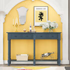Antique Navy Console Table with Drawers and Shelf for Living Room Entryway
