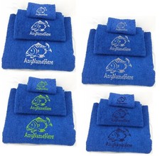 Carp Fish Personalised Embroidered Royal Blue Towel or sets Choice of sizes Name