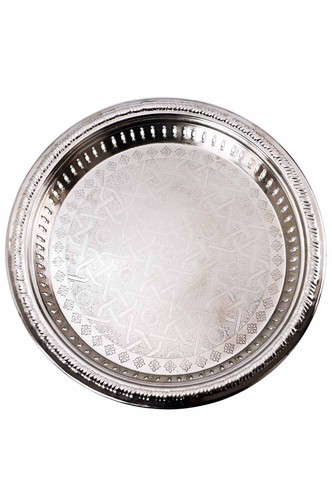 Orientalisches Marokko Tablett Serviertablett Teetablett Silber Rund Rand Deko - Bild 2 von 5