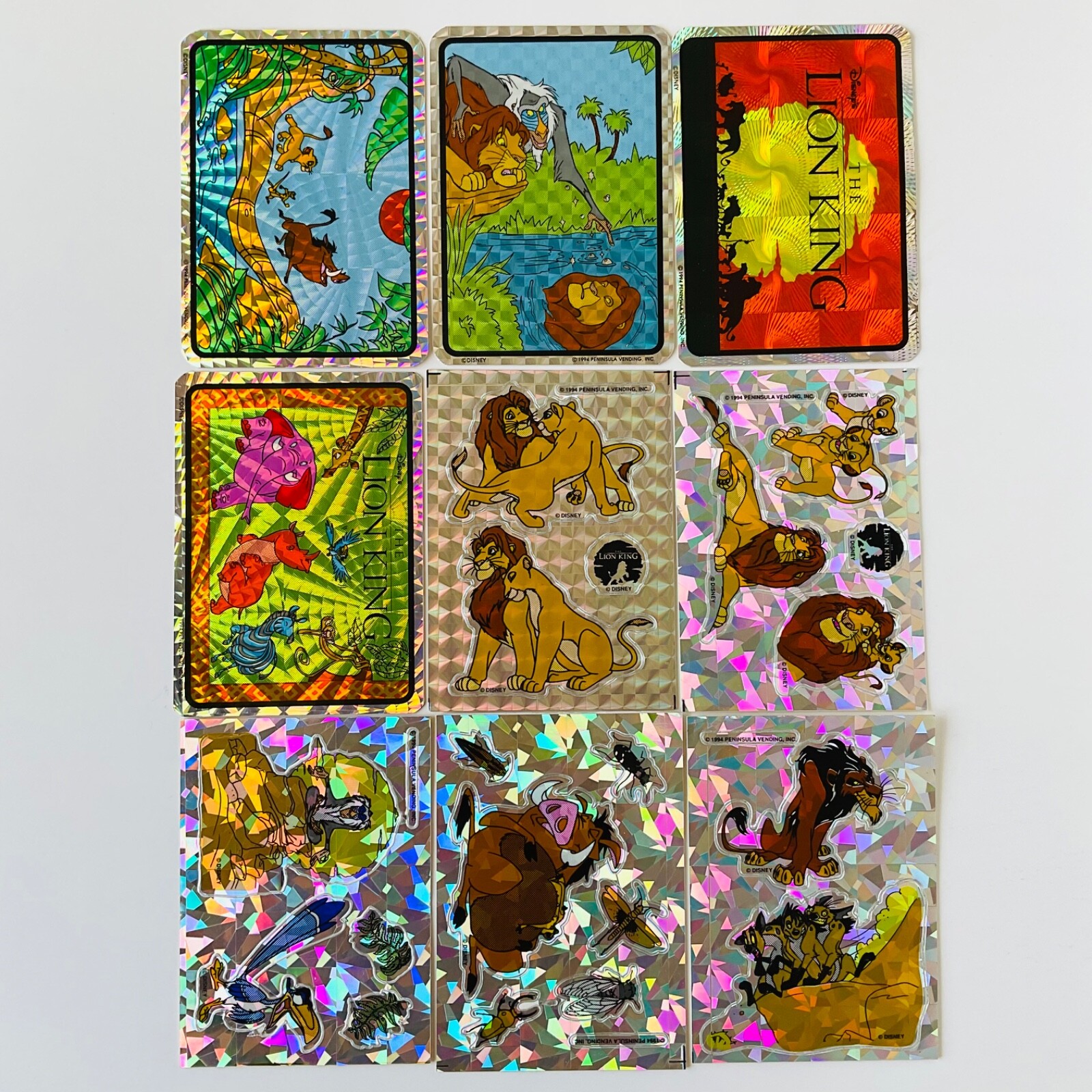 The Lion King Vending Machine Sticker Set of 9 Rare Disney 1994 Simba Timon